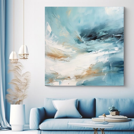 Rhythmic Waterscapes-1 Canvas Print / Coastal Painting Blue/ Modern Art / Beach Art / Abstract Seascape Pinting/ Blue Canvas Print