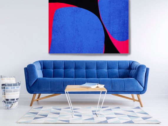 Mid Century Modern Wall Art Canvas Art Print, Electric Geometric Art, Shape Colors Design 21-29-44, Boho decor, Blue Red Scandinavian Art
