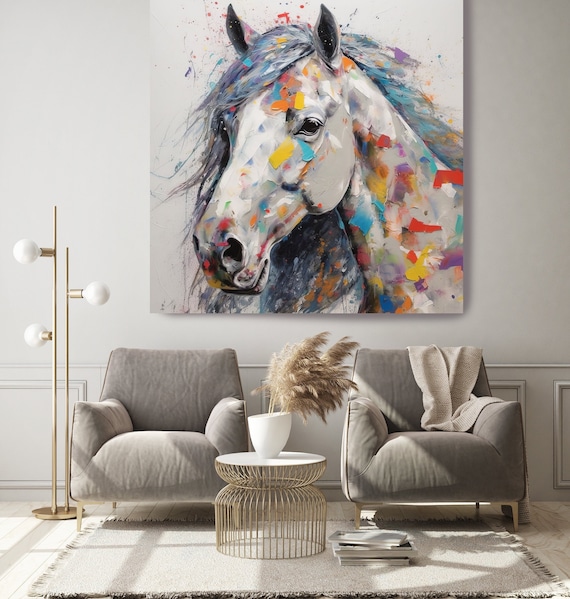 Scarlet Gray Colorful Horse, Fine Art Horse, Bold Horse Paintings On Canvas Modern Equestrian Wall Art Canvas Print, Modern Horse