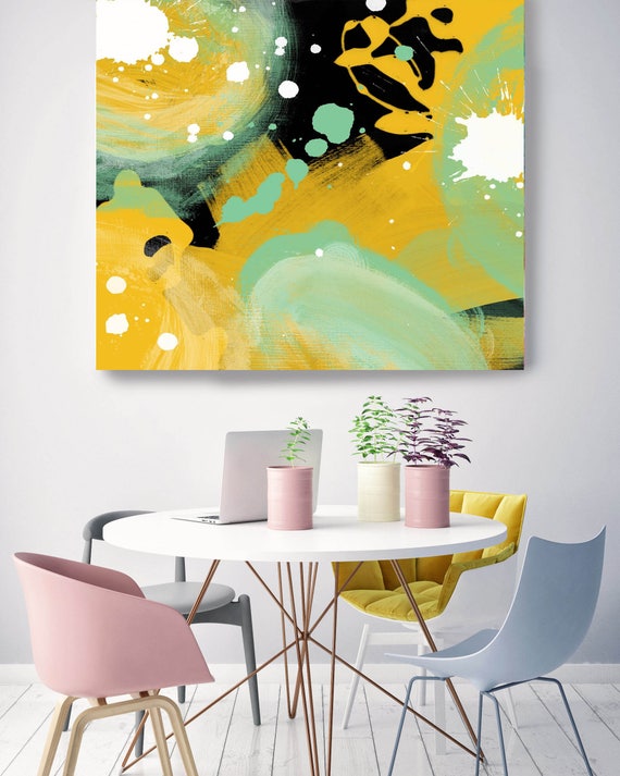 Forest II. Geometrical Abstract Art, Wall Decor, Extra Large Abstract Green Yellow Black Canvas Art Print up to 48" by Irena Orlov