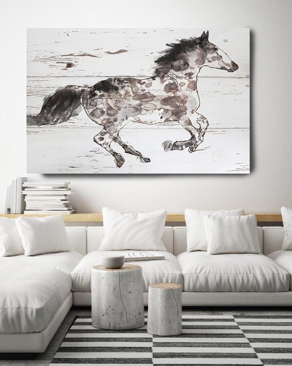 Appaloosa horse, Horse Painting Brown White Minimalist Horse Wall Art, Running Horse, Horse Race, Horse Canvas Print, Farmhouse Art