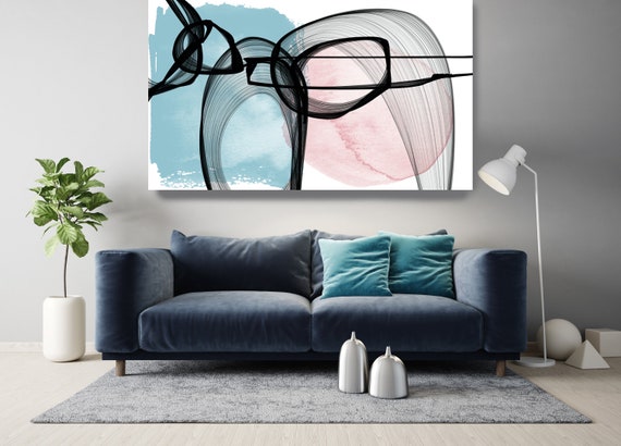 The Poetry of Color, Minimalist Art, Pink Blue Gold Minimalist Art Painting Print on Canvas, Large Canvas Print, Minimal Canvas Print