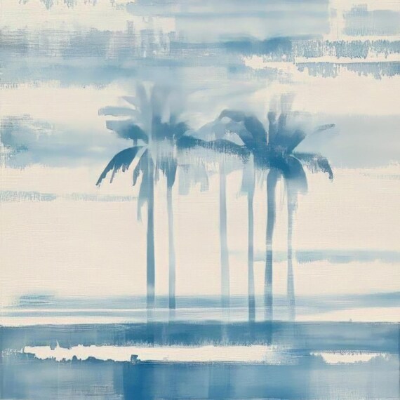 Tropical Blues-2, Palms Canvas Print | Abstract Tropical Canvas | Blue  Wall Decor | Contemporary Artwork |Palm Canvas Print