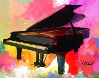 Colorful Piano Large Canvas Art Print, Extra Large Piano Canvas Art up to 60", Colorful Splash Vivid Abstract Piano Art Irena Orlov