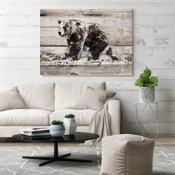 Black Bear. Bear Art Large Canvas, Bear Art, Black Brown Rustic Bear, Rustic Vintage Bear Wall Art Print up to 81" by Irena Orlov
