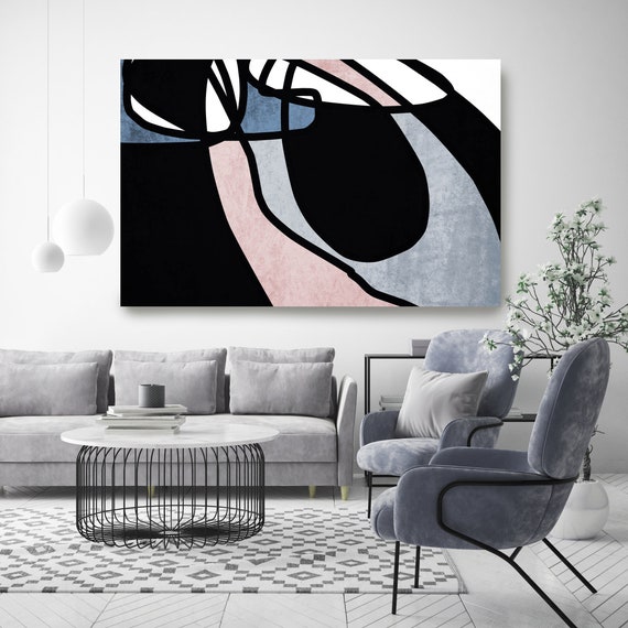 Pink Blue Black Minimalist Abstract 2 Abstract Paintings Art, Large Abstract Navy Blue Art Minimalist Painting Minimalist Print Modern Decor