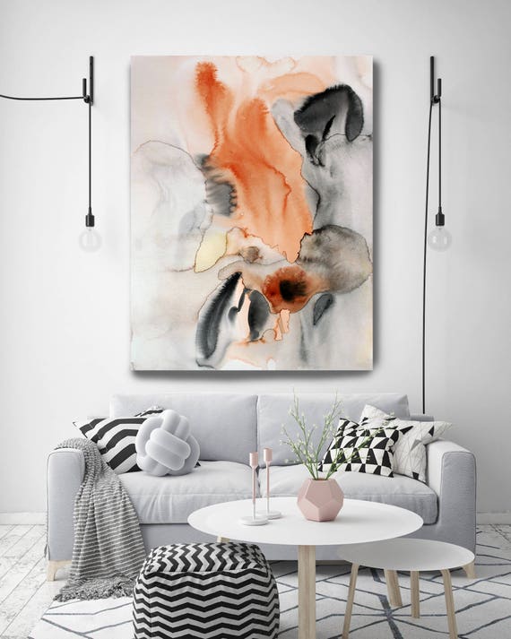 Watercolor Symphony 17. Watercolor Abstract Brown Black Orange Canvas Art Print up to 72" by Irena Orlov