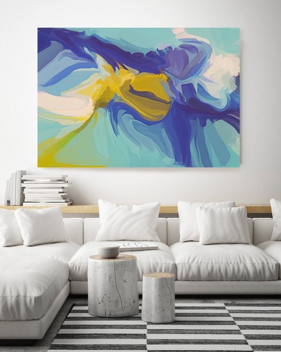 The visual language, Green Blue Yellow Abstract Painting, Abstract Painting, Contemporary Art, Hand Painted extra large canvas print