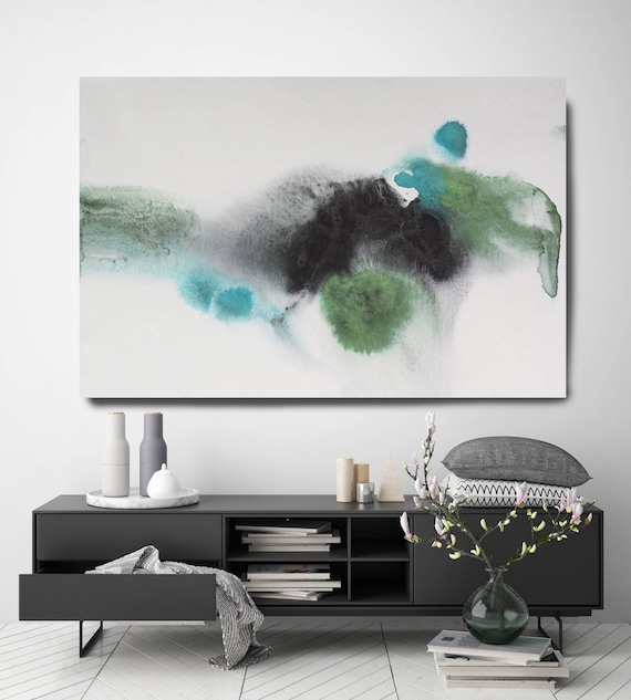 Coastal Watercolor Abstract 109. Contemporary Abstract Green  Black Canvas Art Print, Extra Large Canvas Art Print up to 72" by Irena Orlov