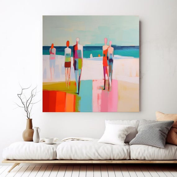 Summer Vibes Color Block Modern Beach Art 4, Coastal Canvas Print, Midcentury Coastal At print on Canvas, Color Block Abstract Coastal Art