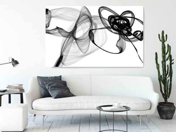 Black and White Abstract Art, Large Contemporary Canvas Art Print Modern Art Minimalist Print, Altered and Shaped, Abstraction New Media Art