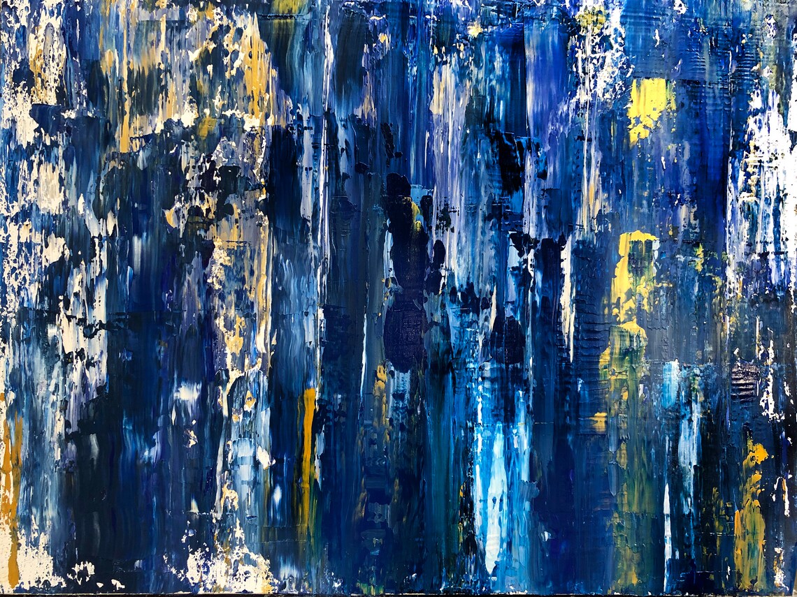 Midnight Blue Gold Abstract Painting Urban Abstract Canvas Etsy