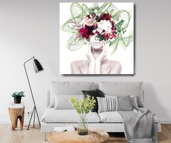 Woman Floral Portrait, Flower head woman Canvas Print, Floral Wall Art, Equivalent Exchange, Floral Head Woman Print, Woman Fashion Art