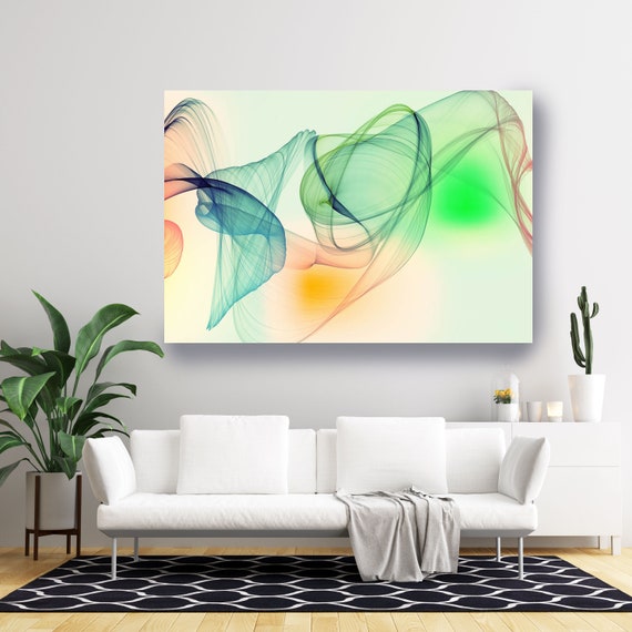 Yellow Green Extra Large Wall Art Abstract Art Contemporary Art Large Abstract Canvas Print, Flow Abstract New Media Gradient 7, Minimalist