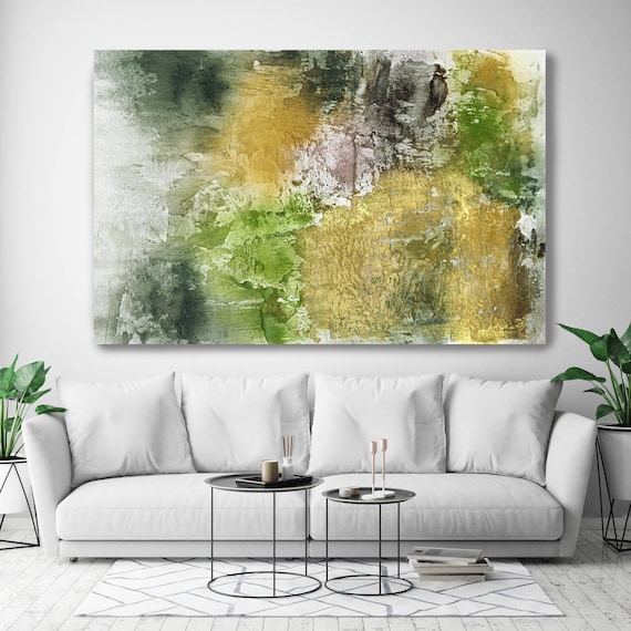 ORL-6937-12-99 Vibrant Hues 31. Abstract Paintings Art, Abstract Green Gold Extra Large Canvas Art Print up to 72" by Irena Orlov