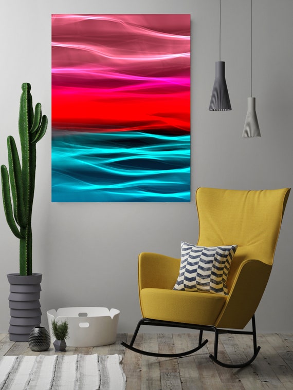 Mysterious Light 113-3, Neon red blue Contemporary Wall Art, Extra Large New Media Canvas Art Print up to 72" by Irena Orlov