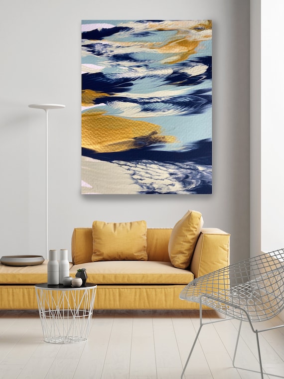 Gold Water Reflection, Turquoise Gold Blue Abstract Painting Modern Art Abstract Painting Extra Large Painting Abstract Canvas Print