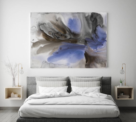 Watercolor Symphony 45. Watercolor Abstract Blue Black Canvas Art Print up to 72" by Irena Orlov