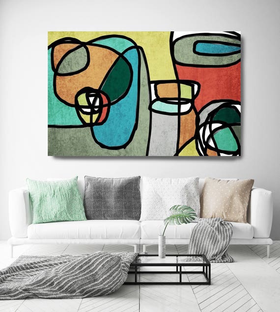 Vibrant Colorful Abstract-0-73. Mid-Century Modern Green Red Canvas Art Print, Mid Century Modern Canvas Art Print up to 72" by Irena Orlov