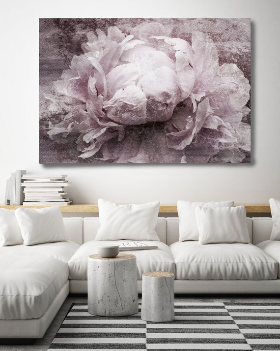 Blush Peony Canvas | Shabby Pink Gray Rustic Peony | Farmhouse Wall Art | Botanical Wall Decor | Shabby Chic Peony | Cottagecore Wall Art