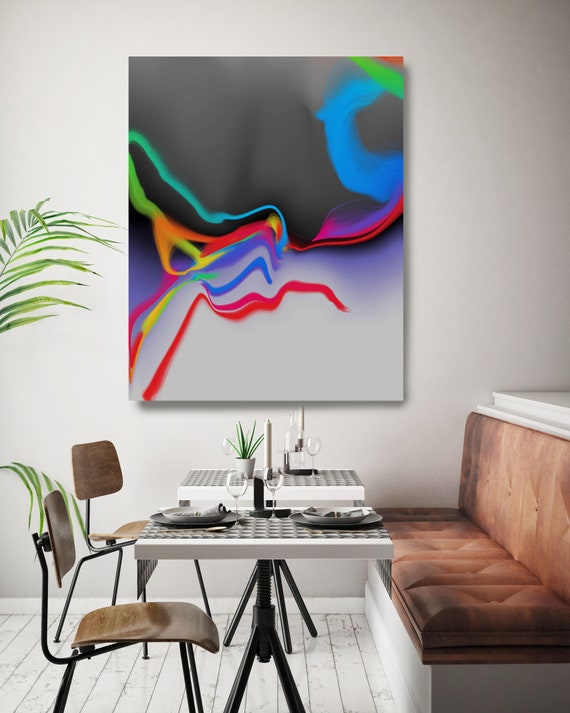 Gray Red Abstract Painting, Trending Now Vibrant Flow Artwork Canvas Art Print, Flow Painting Large Canvas Print Supremacy of Lines