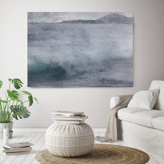 On a misty spring Morning, Beach Decor, Coastal Wall Canvas Art, Blue Gray Seascape, Sea Canvas Print 80" by Irena Orlov