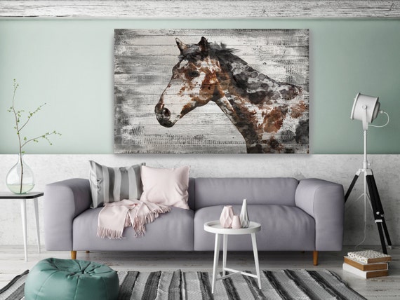 Mister X, Horse. Extra Large Horse, Horse Wall Decor, Brown Rustic Horse, Large Textured Canvas Art Print up to 72" by Irena Orlov