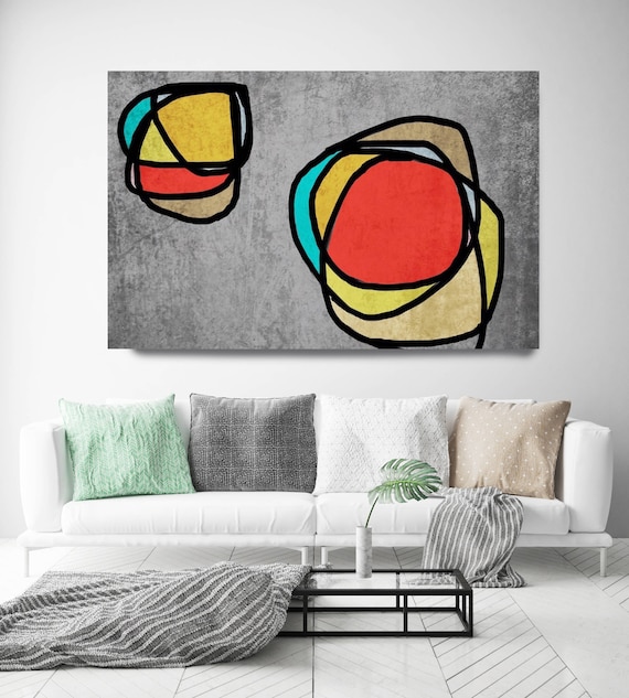 Vibrant Colorful Abstract-0-47. Mid-Century Modern Red Gray Canvas Art Print, Mid Century Modern Canvas Art Print up to 72" by Irena Orlov