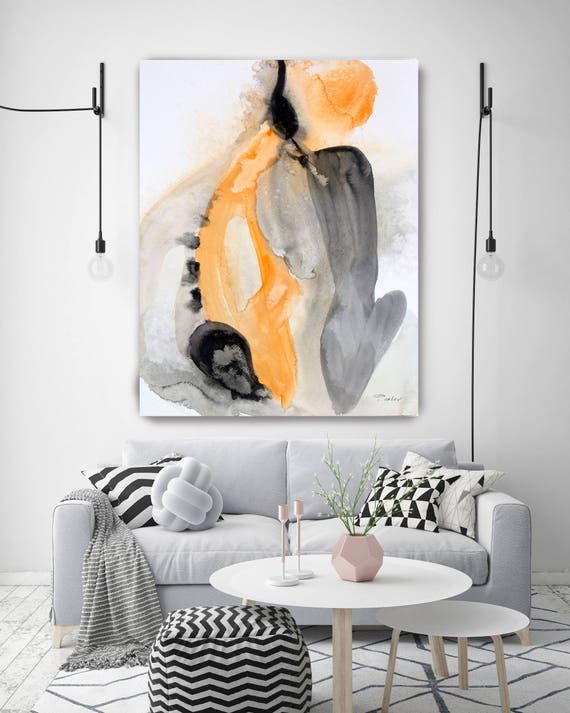 In Love. Watercolor Abstract Yellow Black Canvas Art Print, Watercolor  Painting Print up to 72" by Irena Orlov