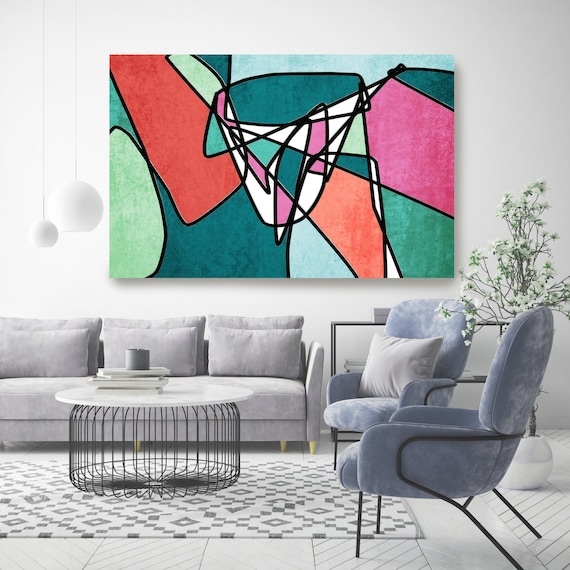 Mid Century Teal Pink Canvas Print, Midcentury Modern, Abstract Art, Midcentury Canvas Print, Wall Art, Retro Home Decor Brand