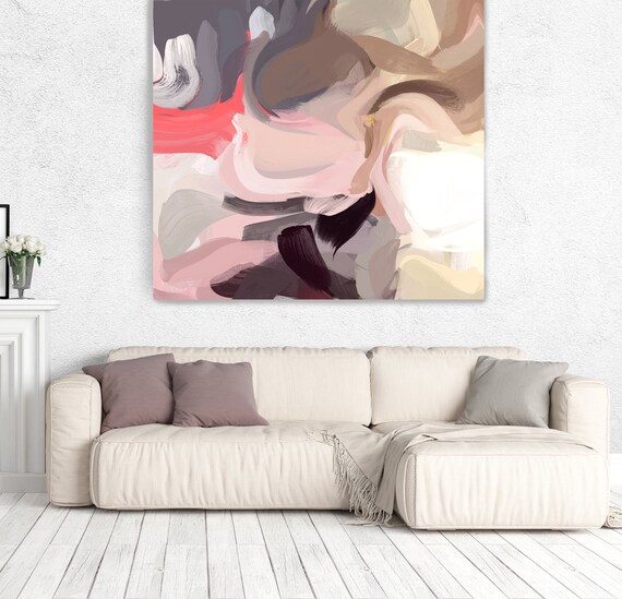 ORL-6307-1 Industrial Evolution 1, Gray Mauve Pink Abstract Painting, Gray Mauve Pink Blur Canvas Art Print up to 48" by Irena Orlov