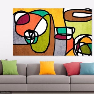 Vibrante colorido abstracto-0-9. Arte Moderno Mid Century, Pintura Mid Century , Mid Century Canvas Print, Mid-Century Artwork, Modern Artwork
