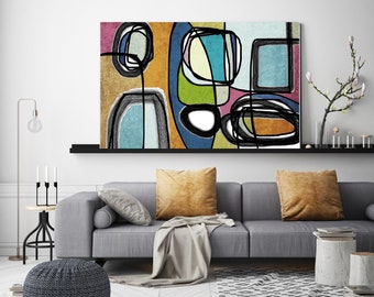 Mid Century Canvas Art, Canvas Print, Midcentury Modern, Abstract Art, Canvas Decor, Wall Art, Retro Home Decor, Vibrant Abstract