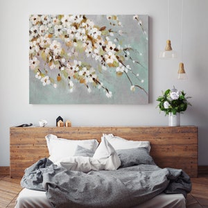 Cherry Tree. Floral Painting, blossoms canvas art print, blooming tree painting, flowers botanical wall canvas art print