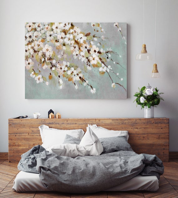 Cherry Tree. Floral Painting, blossoms canvas art print, blooming tree painting, flowers botanical wall canvas art print