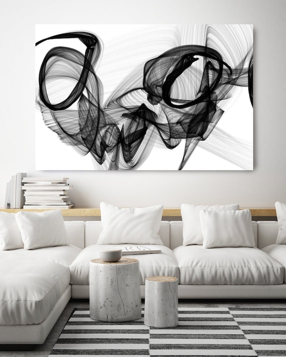 The Marriage. 40H x 60W", Original New Media Abstract Black White Painting on Canvas, Unique, Large Abstract Painting, INVEST IN ART