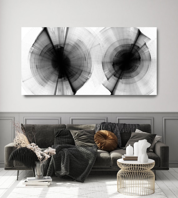 Black and White Modern Minimal 72, 40H x 80W inch, ORIGINAL New Media Abstract Black And White Painting on Canvas Minimalist Art