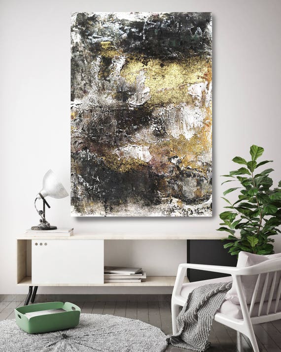 ORL-6942-3-2-9 Black and Gold. Abstract Paintings Art, Abstract Black Gold Extra Large Canvas Art Print up to 72" by Irena Orlov