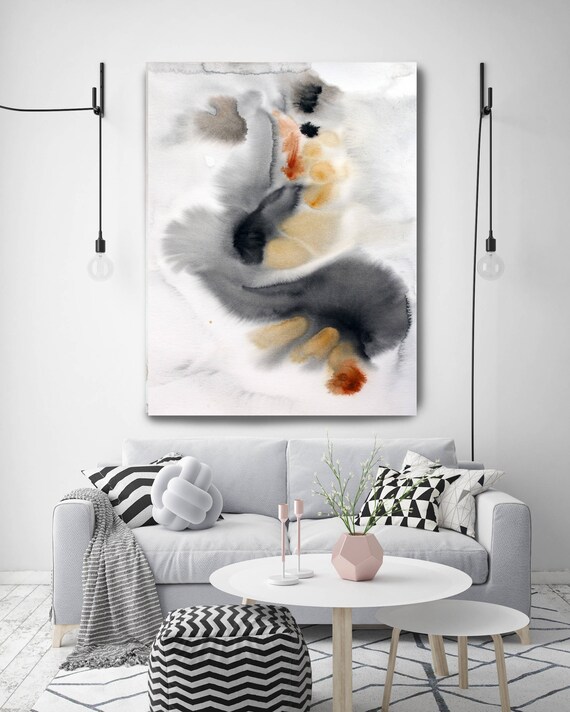 Watercolor Symphony 22. Watercolor Abstract Brown Black Orange Canvas Art Print up to 72" by Irena Orlov