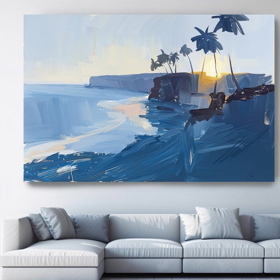Blue Waterscapes-12/ Malibu Canvas Print, Ocean Wall Art, Malibu Abstract Beach Canvas Print, Custom Blue Sea Wall Art Living Room Decor