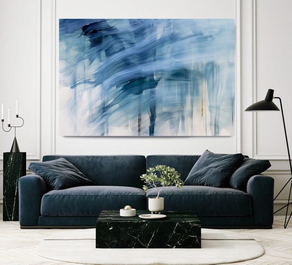 Flowing Melodies-14, Blue Abstract Painting Print on Canvas, Abstract Art, Contemporary Living Room Decor, Office Wall Art, Coastal Blue