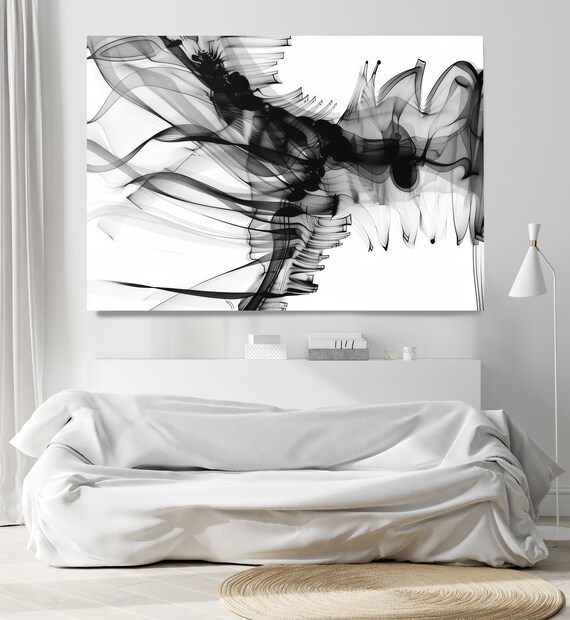 Immersive Illuminations-4, Black White Abstract Painting Print on Canvas, New Media Art, Contemporary Living Room Decor, Office Wall Art