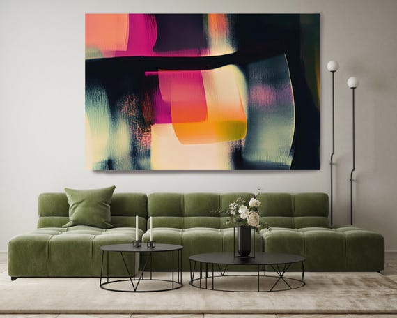 Veils of Illusion-35, Black Colorful Abstract Painting Print on Canvas, New Media Art, Contemporary Living Room Decor, Office Wall Art