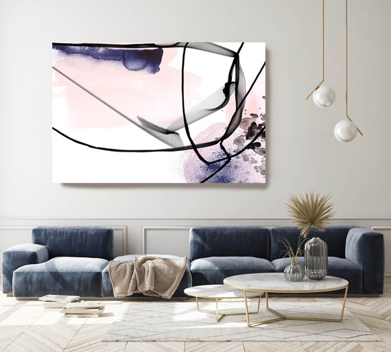 Flying Lines 3, Minimalist Art, Pink Purple Minimalist Art Painting Print on Canvas, Large Canvas Print, Minimal Canvas Print