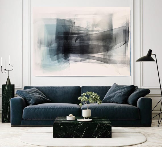 Dancing Layers-6 - Blue Black Contemporary New Media Abstract Canvas Print for Modern Decor, Living Room Art, Office Wall Art, IrenaOrlov