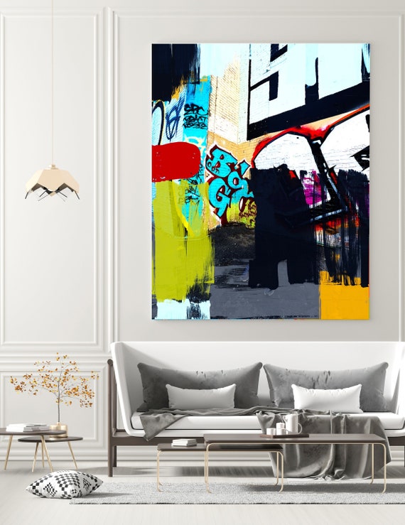 Contemporary Art, Graffiti Wall Art Pink Black Street Art Painting Print on Canvas, Large Canvas, Urban Canvas Print, Street Art Project 11