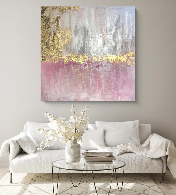 Pink Gold Abstract Canvas Print | Gold Leaf Abstract Painting | Gold Pink Abstract Art | Abstract  Art | Wall Decor Gift for Her, IrenaOrlov