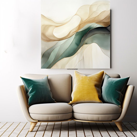 Abstract Green Splash 1, Contemporary art, Abstract Watercolor Green Orange Painting Print Canvas Print Painting Art