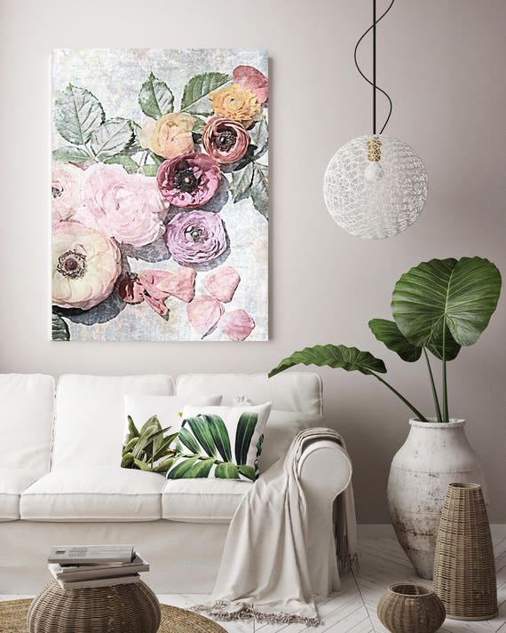 Shabby Chic Flowers 73. Floral Painting, Pink Abstract Art, Large Abstract Colorful Contemporary Canvas Art Print up to 72" by Irena Orlov