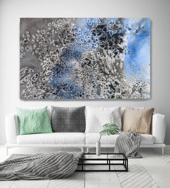 Coastal Watercolor Abstract 17. Watercolor Abstract Blue Black Canvas Art Print up to 72" by Irena Orlov